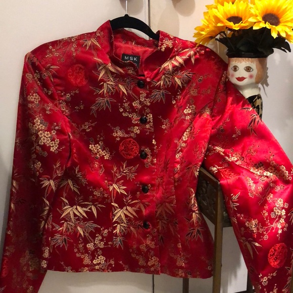 Gorgeous orienal themed, festive top.  Dress up holiday look    MSK holiday L. - Picture 1 of 4